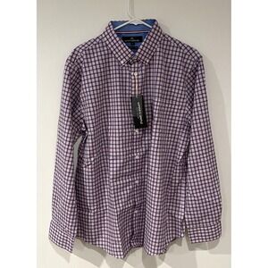 Men's Alimens & Gentle L Blue & Red Plaid Button Down Shirt Pocket Long Sleeve